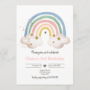 Boho Rainbow Birthday Invitation Girl Rustic Einladung