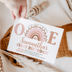 Boho Rainbow Birthday Terracotta Mute Tones Invit Einladung