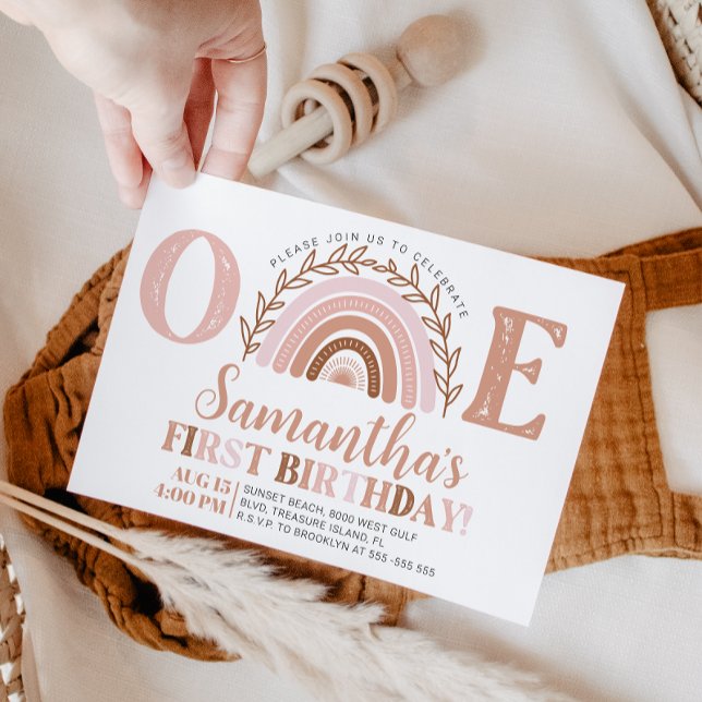 Boho Rainbow Birthday Terracotta Mute Tones Invit Einladung (Von Creator hochgeladen)