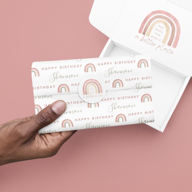 Boho Rainbow Birthday Tissue Paper Seidenpapier (Celebrate a special birthday with this personalized boho rainbow tissue paper! )