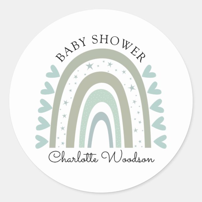 Boho Rainbow Blue Baby Boy Showaufkleber Runder Aufkleber (Vorderseite)