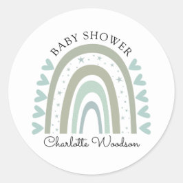 Boho Rainbow Blue Baby Boy Showaufkleber Runder Aufkleber