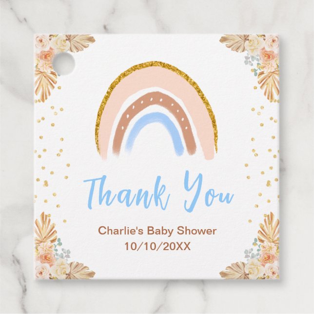 Boho Rainbow Blue Baby Dusche Vielen Dank Geschenkanhänger (Vorderseite)