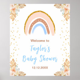 Boho Rainbow Blue Baby Dusche Willkommen Poster