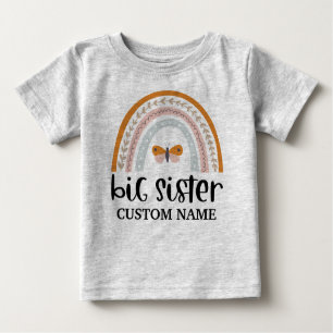 Boho Rainbow & Butterfly Personalisiert Big Sister Baby T-shirt
