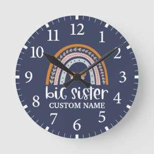 Boho Rainbow & Butterfly Personalisiert Big Sister Runde Wanduhr