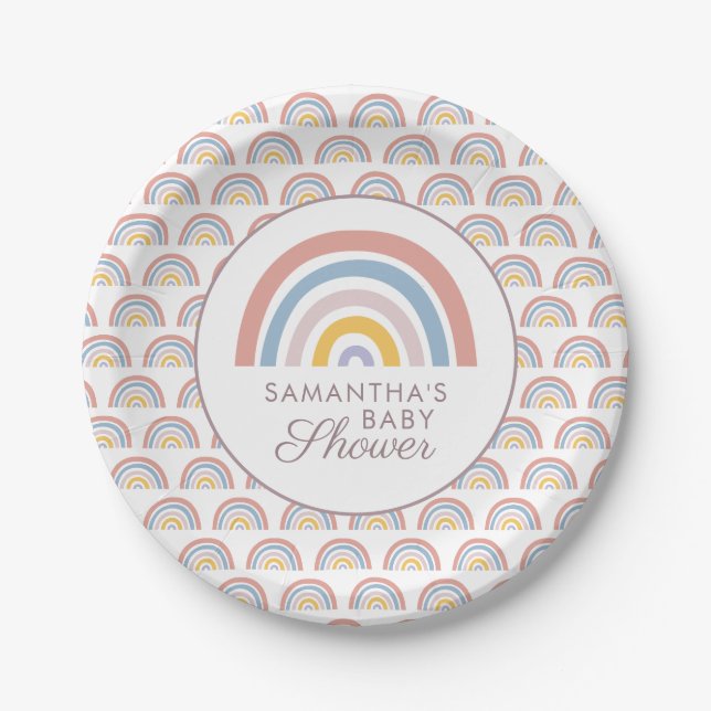 Boho Rainbow Chic Baby Shower Pappteller (Vorderseite)