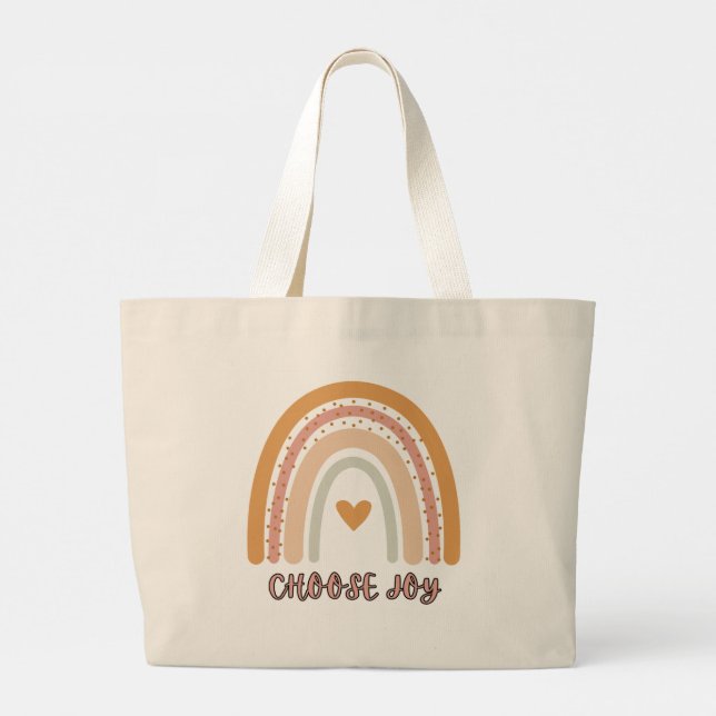 Boho Rainbow “Choose Joy” Jumbo Tote Bag – Minimal Jumbo Stoffbeutel (Rückseite)
