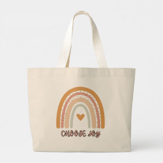 Boho Rainbow “Choose Joy” Jumbo Tote Bag – Minimal Stoffbeutel