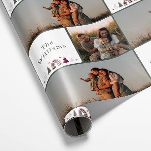Boho Rainbow Christmas Family Foto Collage Geschenkpapier
