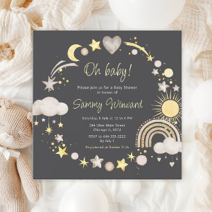 Boho Rainbow Clouds Neutral Baby Shower Einladung