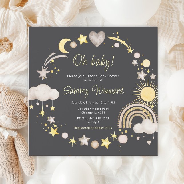 Boho Rainbow Clouds Neutral Baby Shower Einladung (Von Creator hochgeladen)