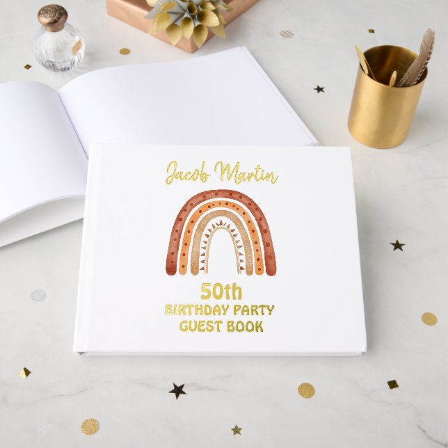 Boho Rainbow Custom Birthday Party Foil Guestbook Gästebuch (Vorderseite offen)