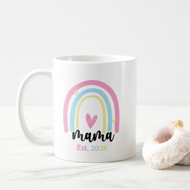 Boho Rainbow Custom Mama Est. Year Keepsake Kaffeetasse (Mit Donut)