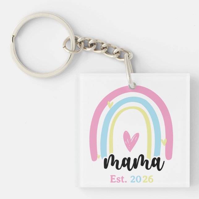 Boho Rainbow Custom Mama Est. Year Keepsake Schlüsselanhänger (Vorderseite)