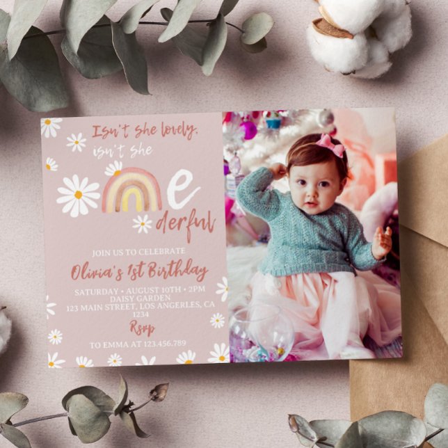 Boho Rainbow Daisy Einladung zum 1. Geburtstag (Von Creator hochgeladen)