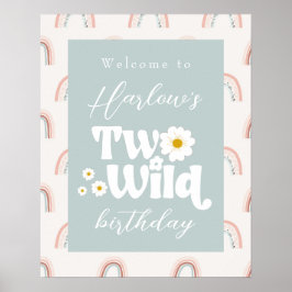 Boho Rainbow Daisy Two Wild 2. Geburtstag Willkomm Poster