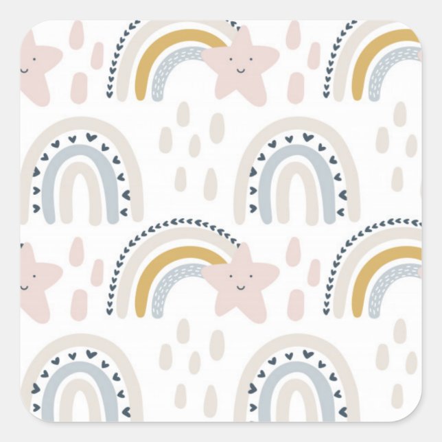 Boho Rainbow Design Neutrale Farben Quadratischer Aufkleber (Vorderseite)