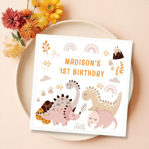 Boho Rainbow Dinosaur Birthday Party Napkins Serviette
