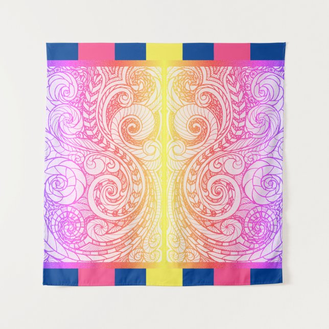 Boho Rainbow Doodle Wall Tapestry Wandteppich (Vorderseite)
