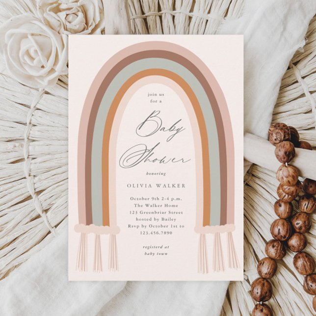 Boho Rainbow Earth Tone Baby Shower Einladung (Boho Rainbow Earth Tone Baby Shower Invitations.)