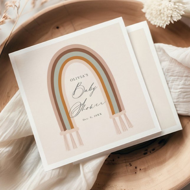 Boho Rainbow Earth Tone Baby Shower Serviette (Boho Rainbow Earthy Baby Shower Paper Napkins.)