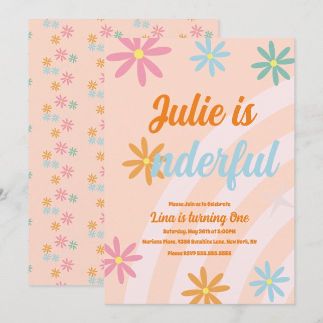 Boho Rainbow Earthy First Birthday Einiges Party Einladung (Vorne/Hinten)