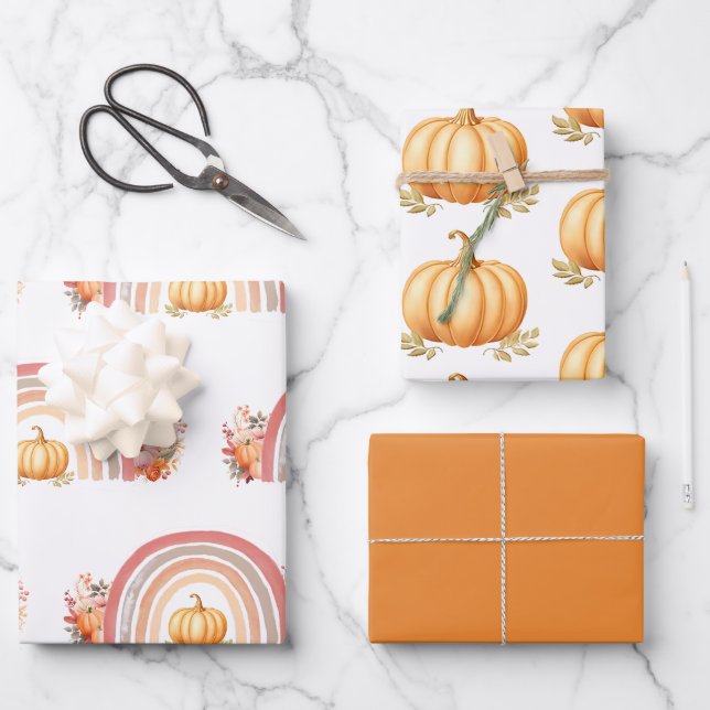 Boho Rainbow Fall Pumpkin Baby Dusche Geschenkpapier Set (Vorderseite)