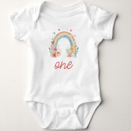Boho Rainbow Floral Pastel "One" Baby Strampler