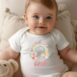 Boho Rainbow Floral Pastel "One" Baby Strampler