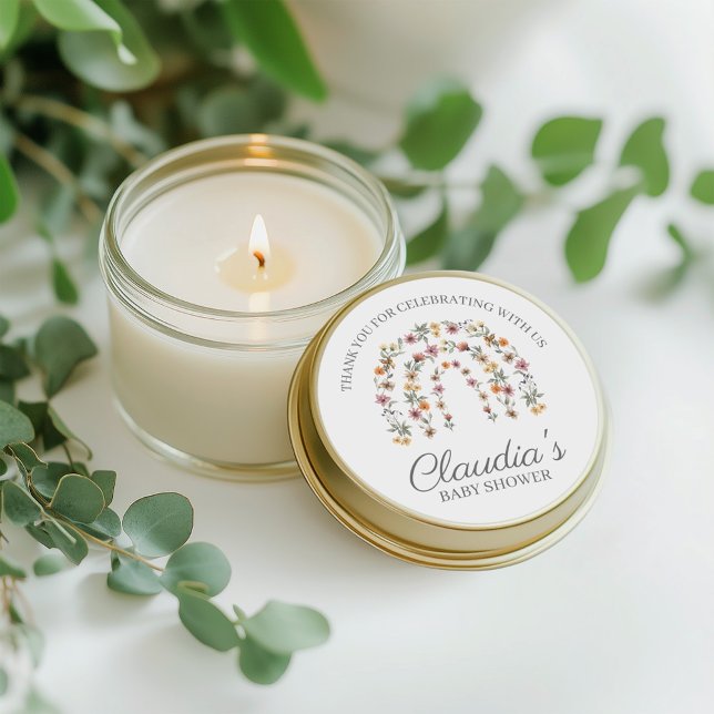 Boho Rainbow Floral Wildblume Girl Baby Dusche Runder Aufkleber (Von Creator hochgeladen)