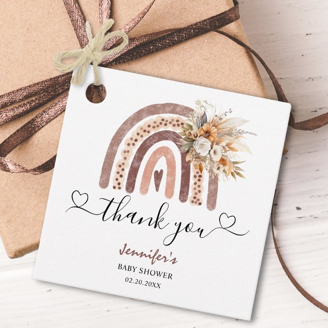 Boho Rainbow | Gender Neutral Brown Baby Shower  Geschenkanhänger (Von Creator hochgeladen)