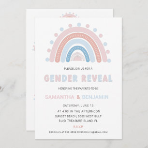 Boho Rainbow Gender Reveve Invitation, Blue & Pink Einladung