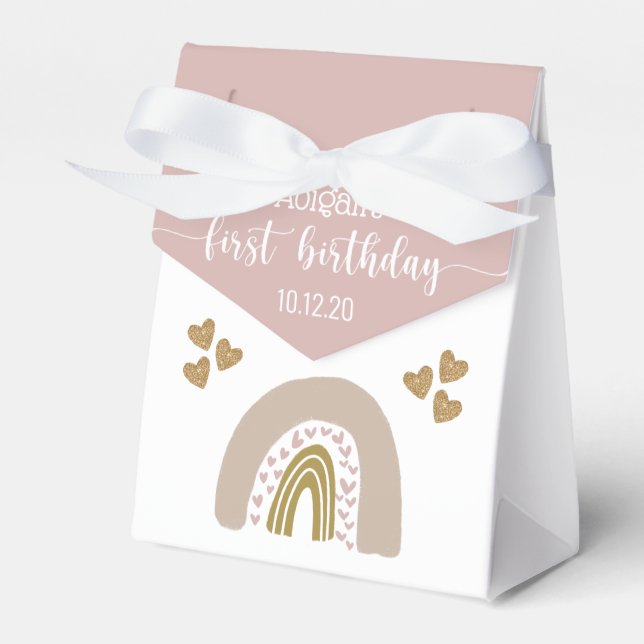 Boho Rainbow Glitzer Heart First Birthday Favor Bo Geschenkschachtel (Vorderseite)