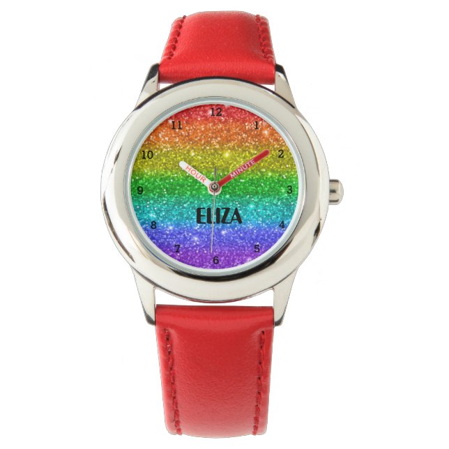 Boho Rainbow Glitzer Niedlich Girls Pink Kinder Armbanduhr (Vorderseite)