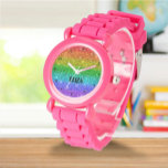 Boho Rainbow Glitzer Niedlich Girls Pink Kinder Armbanduhr<br><div class="desc">Niedlicher Regenbogen-Glitzer. Mädchen,  perfekt für Kinder. Personalisieren Sie es mit dem Namen Ihres Kindes.</div>