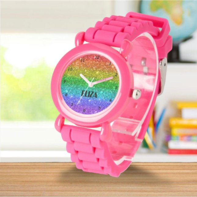 Boho Rainbow Glitzer Niedlich Girls Pink Kinder Armbanduhr (Von Creator hochgeladen)