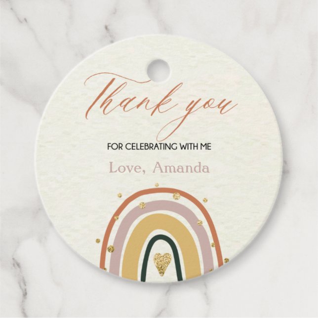Boho Rainbow Gold Circle Vielen Dank Tag Geschenkanhänger (Vorderseite)