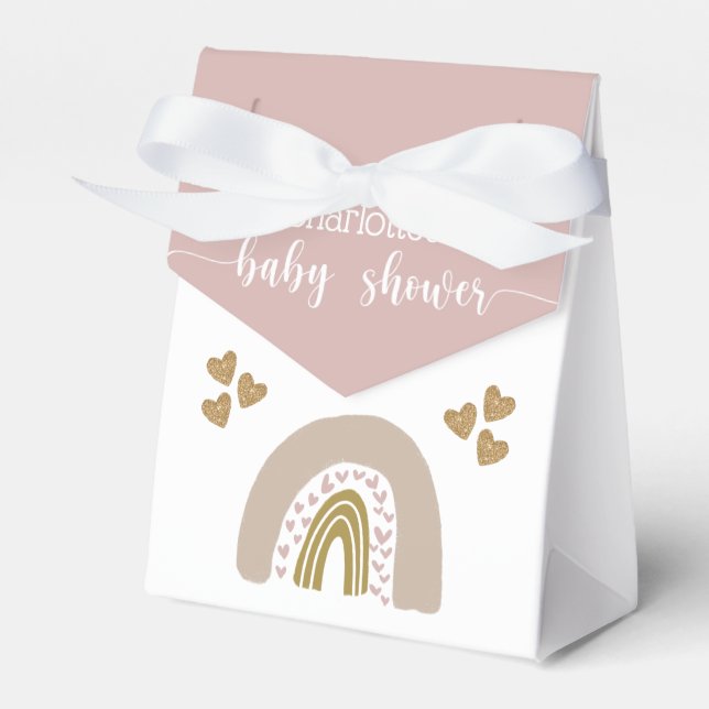 Boho Rainbow Gold Glitzer Heart Baby Girl Dusche F Geschenkschachtel (Vorderseite)