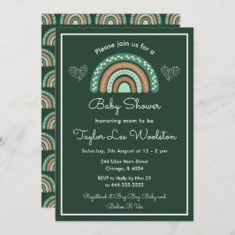 Boho Rainbow Green and Brown Baby Shower Einladung
