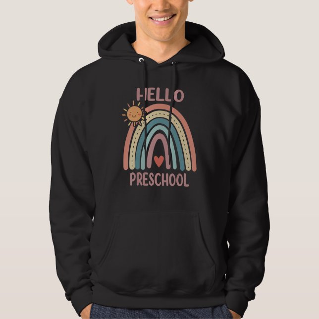 Boho Rainbow Heart For Teachers Women Hello Presch Hoodie (Vorderseite)