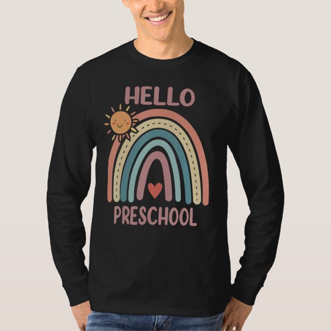 Boho Rainbow Heart For Teachers Women Hello Presch T-Shirt (Vorderseite)