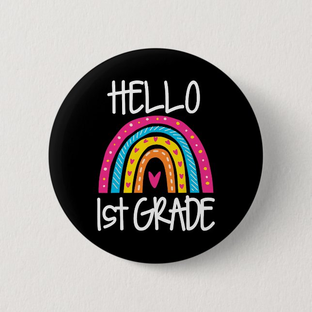 Boho Rainbow Hello 1st Grade First Day School Teac Button (Vorderseite)