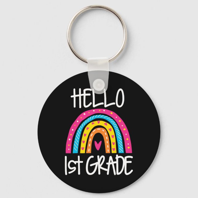 Boho Rainbow Hello 1st Grade First Day School Teac Schlüsselanhänger (Vorderseite)