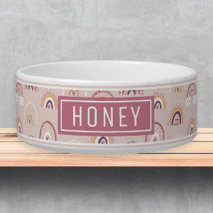 Boho Rainbow in Pink Name Template Pet Bowl Napf