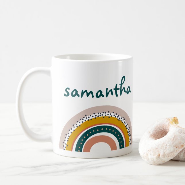 Boho Rainbow Individuelle Name Pastel Trendy Kaffeetasse (Mit Donut)