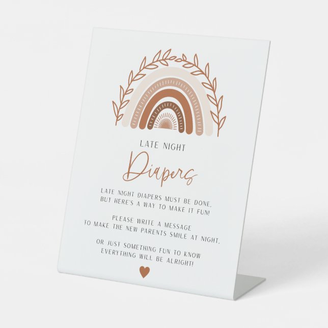 Boho Rainbow Late Night Diapers Baby Duschzeichen Sockelschild (Vorderseite)