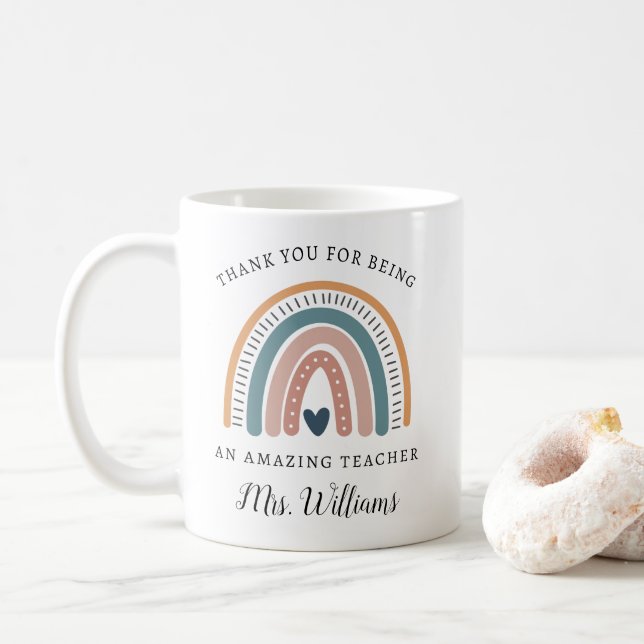 Boho Rainbow Lehrer Wertschätzung Name Tasse Gesch (Mit Donut)
