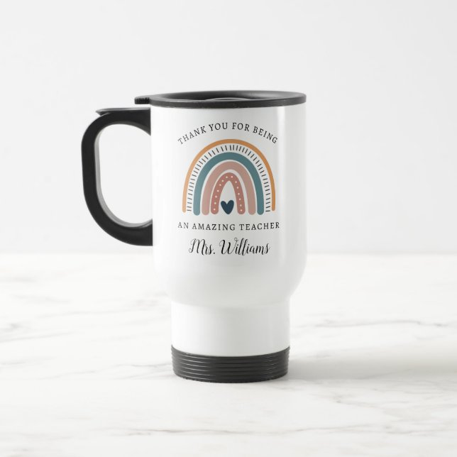 Boho Rainbow Lehrer Wertschätzung Name Travel Mug Reisebecher (Links)