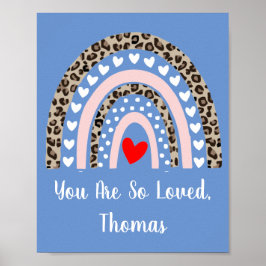 Boho Rainbow Leopard Pattern Hearts Boy Kinderzimm Poster